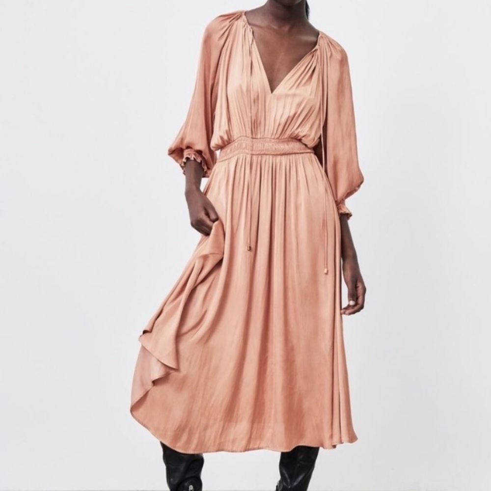 Zara Long Sleeve Dress in Peach S NWT